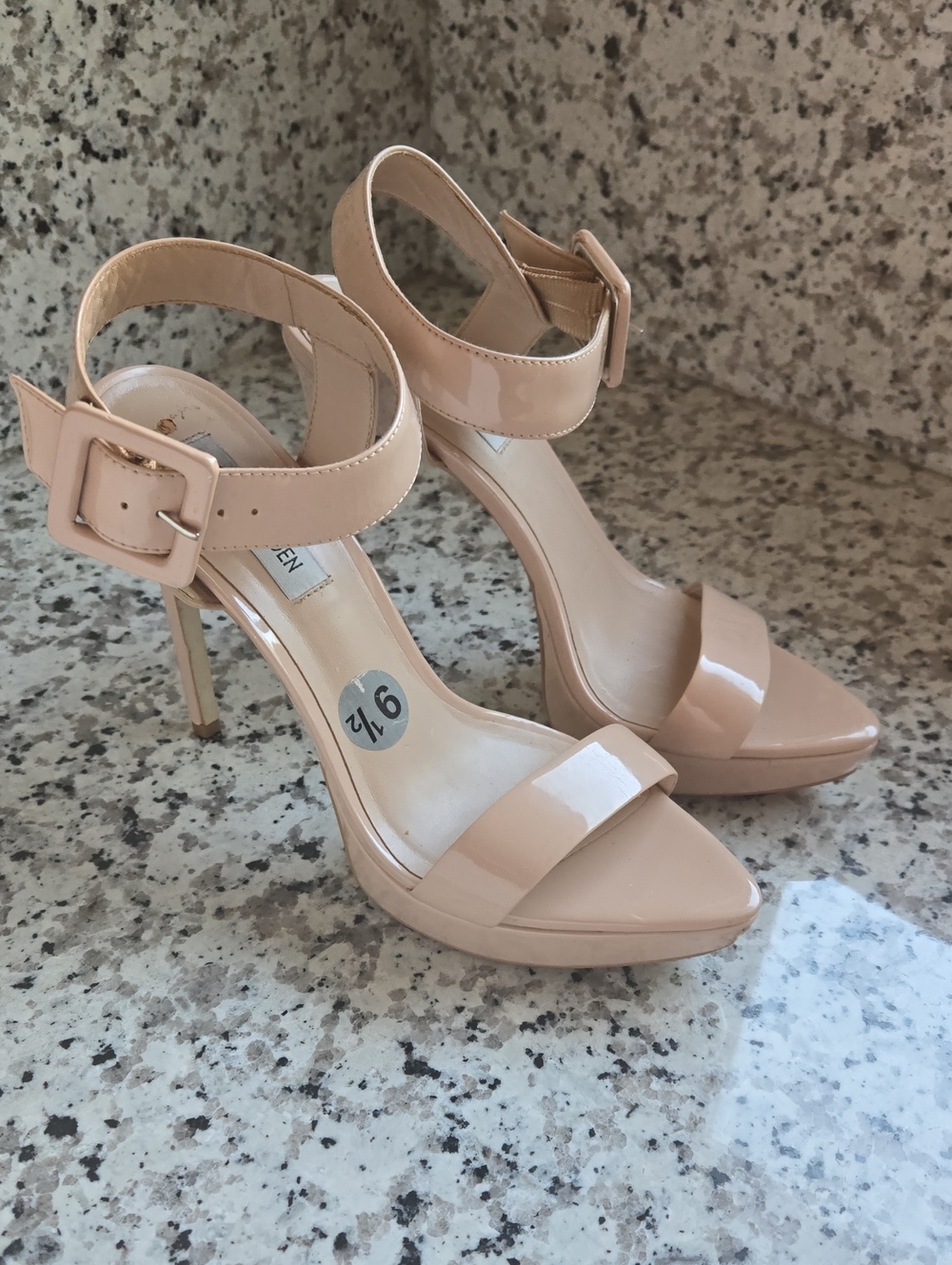 Steve Madden Jayla Blush Patent Ankle-Strap Stiletto Sandals